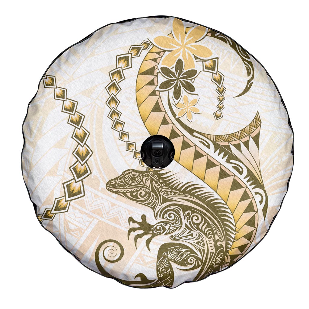 Gold Maori Tuatara Spare Tire Cover Luxury Pastel Pattern