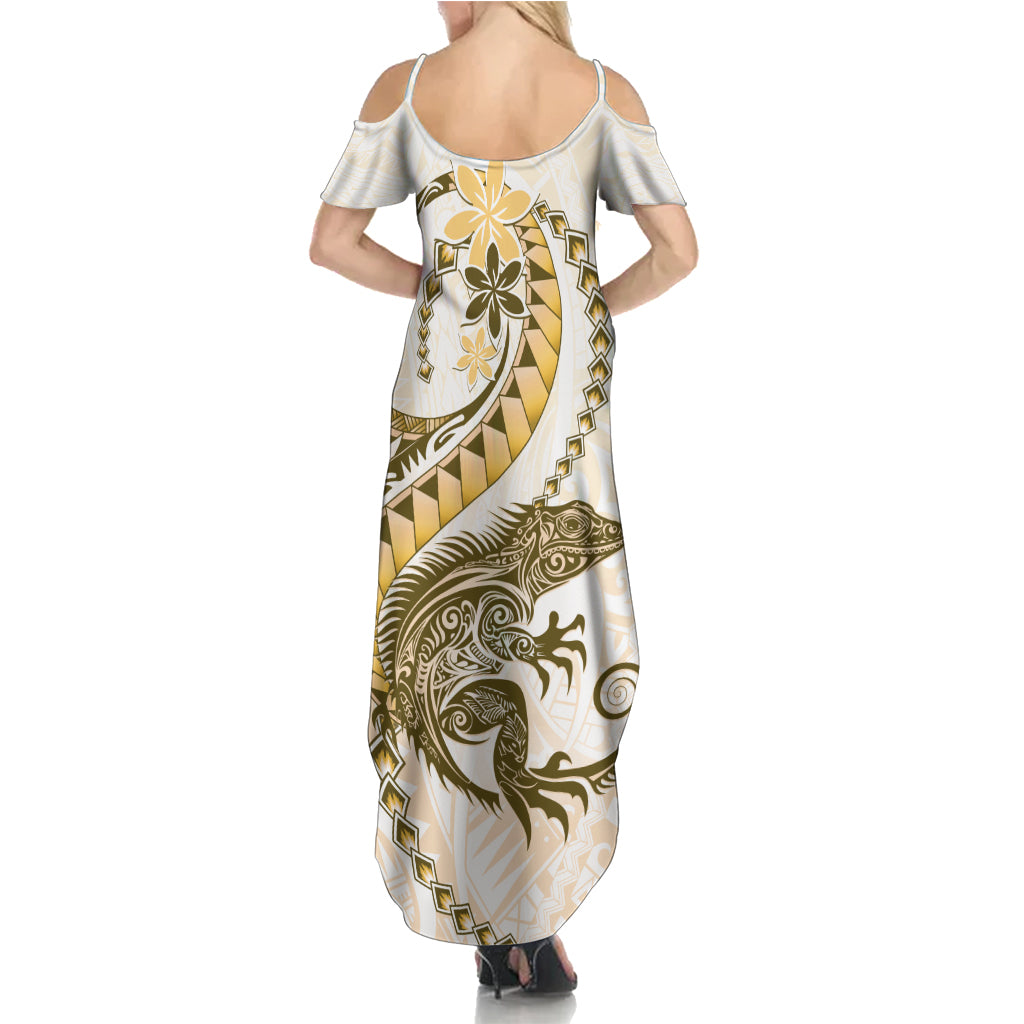 Gold Maori Tuatara Summer Maxi Dress Luxury Pastel Pattern