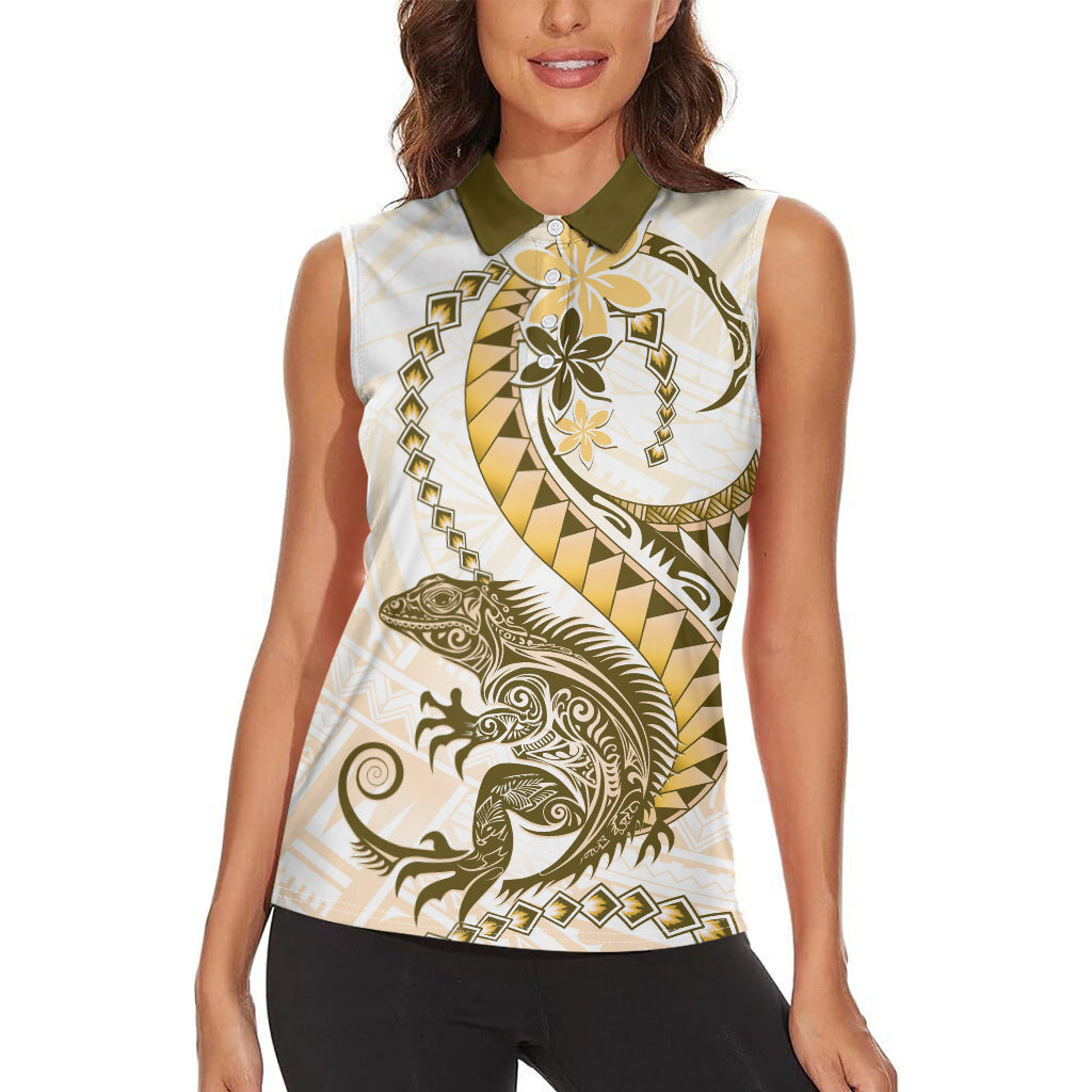 Gold Maori Tuatara Women Sleeveless Polo Shirt Luxury Pastel Pattern