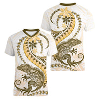 Gold Maori Tuatara Women V-Neck T-Shirt Luxury Pastel Pattern