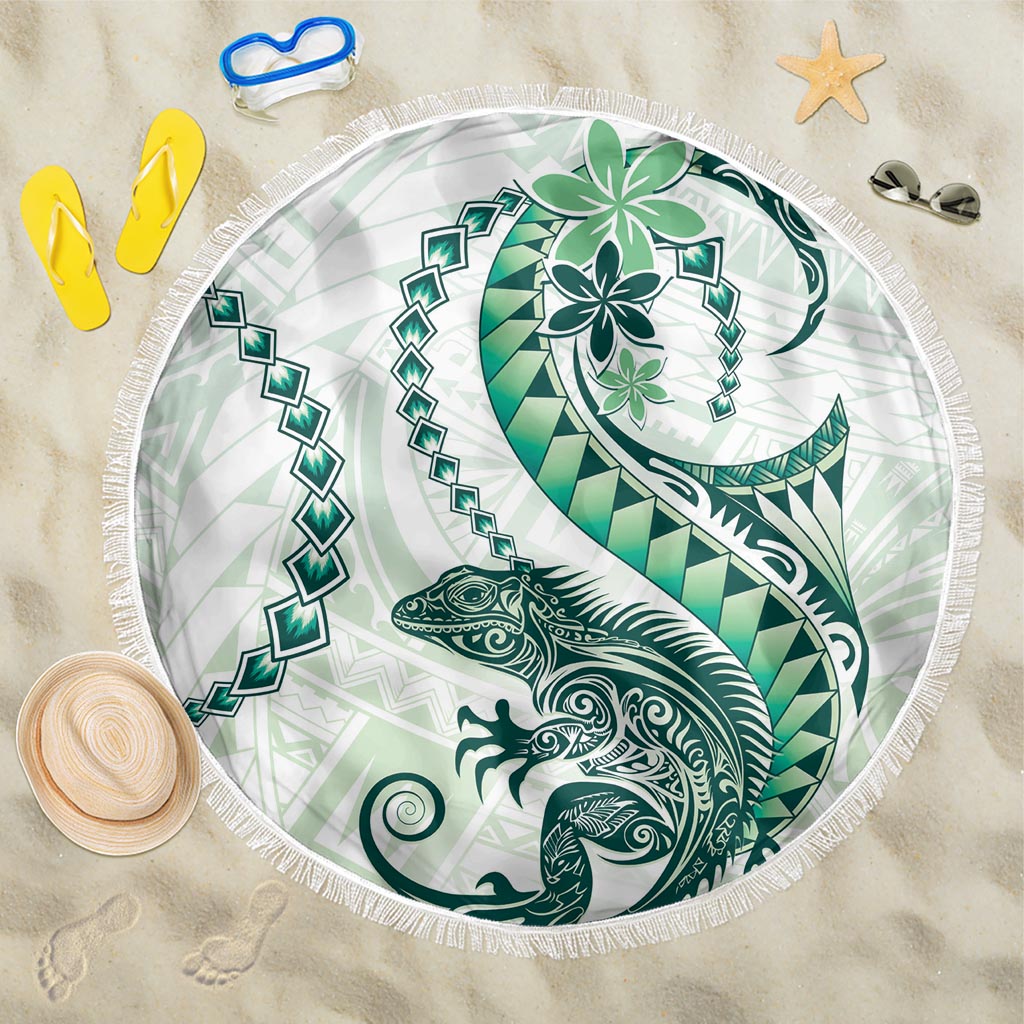 Green Maori Tuatara Beach Blanket Luxury Pastel Pattern LT01 One Size 150cm Green - Polynesian Pride