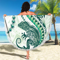 Green Maori Tuatara Beach Blanket Luxury Pastel Pattern