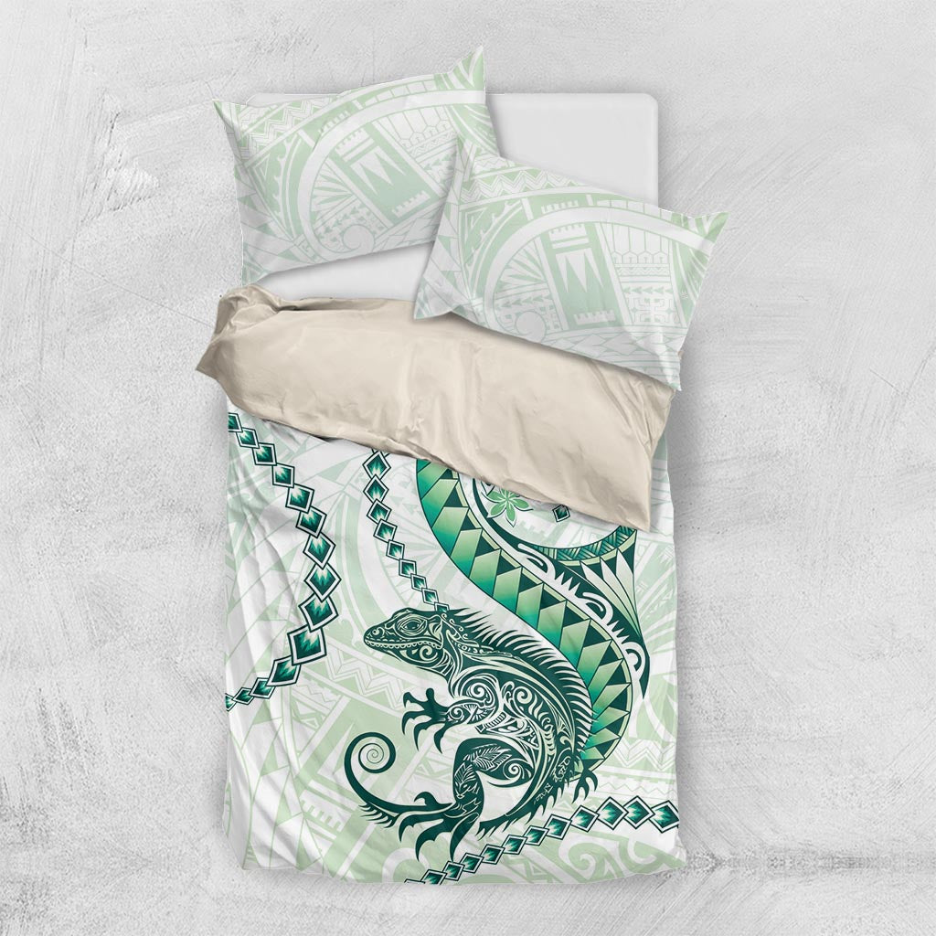 Green Maori Tuatara Bedding Set Luxury Pastel Pattern LT01 US Twin 172cm x 218cm Green - Polynesian Pride