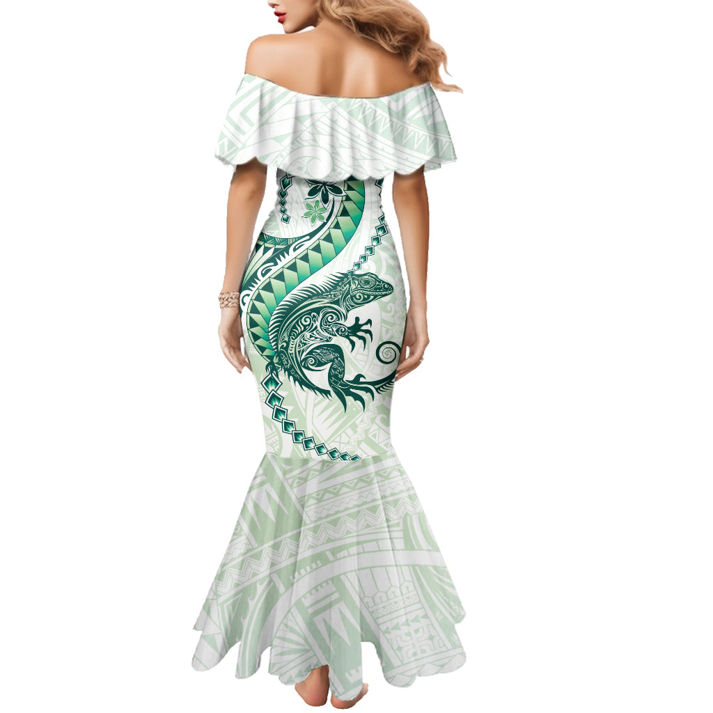 Green Maori Tuatara Family Matching Mermaid Dress and Hawaiian Shirt Luxury Pastel Pattern