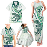 Green Maori Tuatara Family Matching Tank Maxi Dress and Hawaiian Shirt Luxury Pastel Pattern
