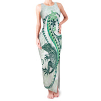 Green Maori Tuatara Family Matching Tank Maxi Dress and Hawaiian Shirt Luxury Pastel Pattern