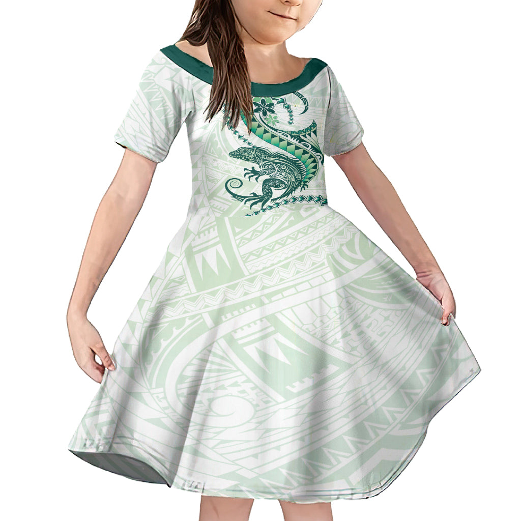 Green Maori Tuatara Kid Short Sleeve Dress Luxury Pastel Pattern