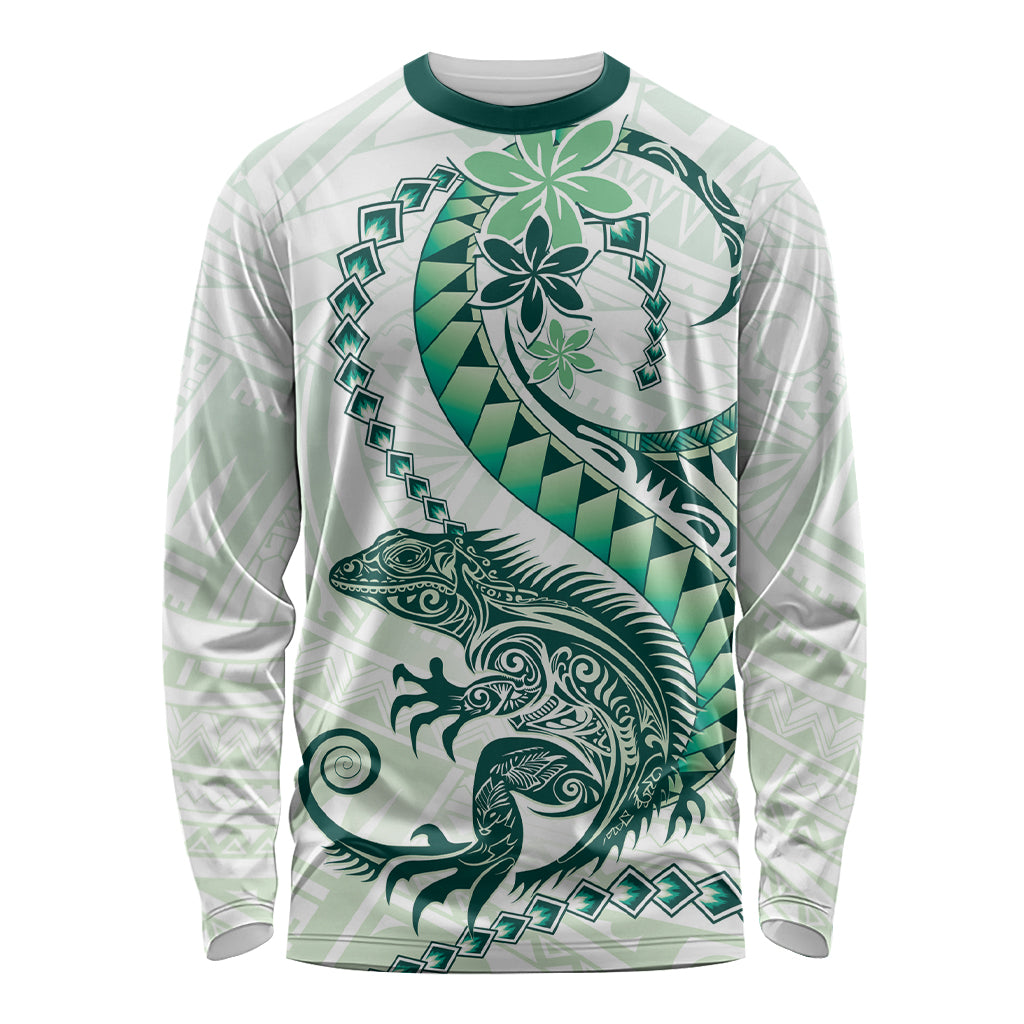 Green Maori Tuatara Long Sleeve Shirt Luxury Pastel Pattern LT01 Unisex Green - Polynesian Pride