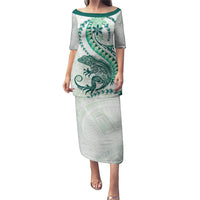 Green Maori Tuatara Puletasi Luxury Pastel Pattern