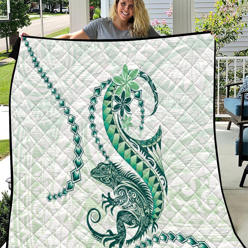 Green Maori Tuatara Quilt Luxury Pastel Pattern LT01 Green - Polynesian Pride
