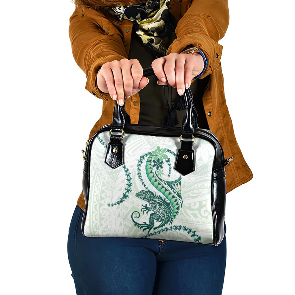 Green Maori Tuatara Shoulder Handbag Luxury Pastel Pattern LT01 One Size Green - Polynesian Pride