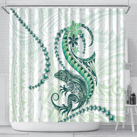 Green Maori Tuatara Shower Curtain Luxury Pastel Pattern
