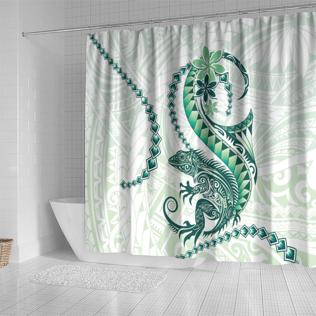 Green Maori Tuatara Shower Curtain Luxury Pastel Pattern