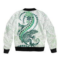 Green Maori Tuatara Sleeve Zip Bomber Jacket Luxury Pastel Pattern