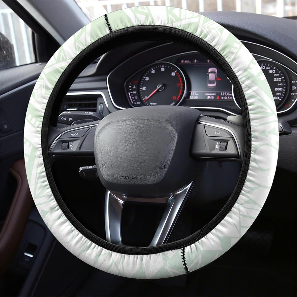 Green Maori Tuatara Steering Wheel Cover Luxury Pastel Pattern LT01 - Polynesian Pride