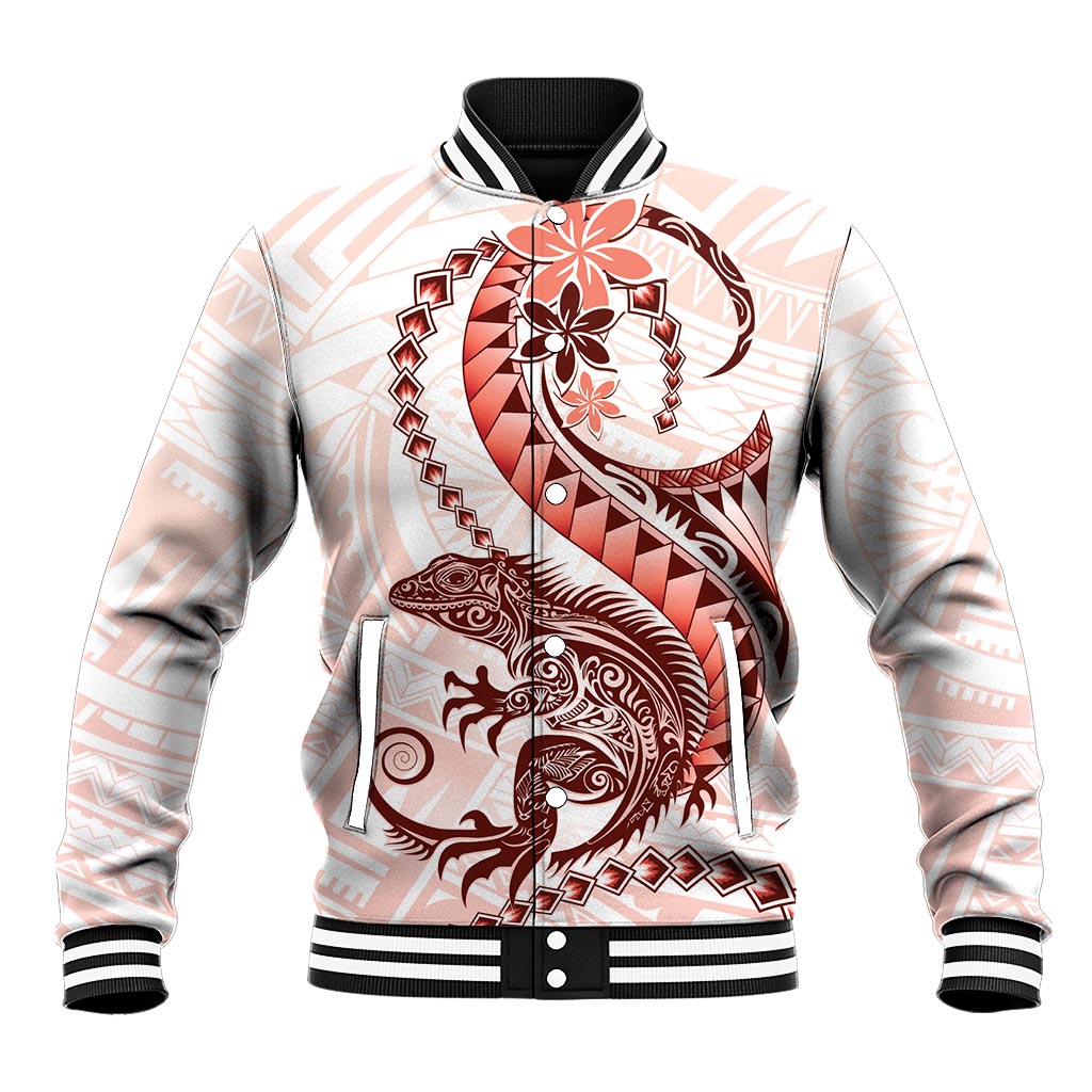 Red Maori Tuatara Baseball Jacket Luxury Pastel Pattern
