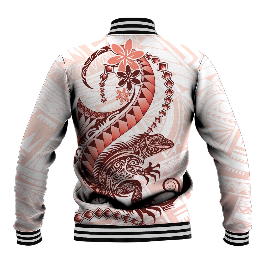 Red Maori Tuatara Baseball Jacket Luxury Pastel Pattern