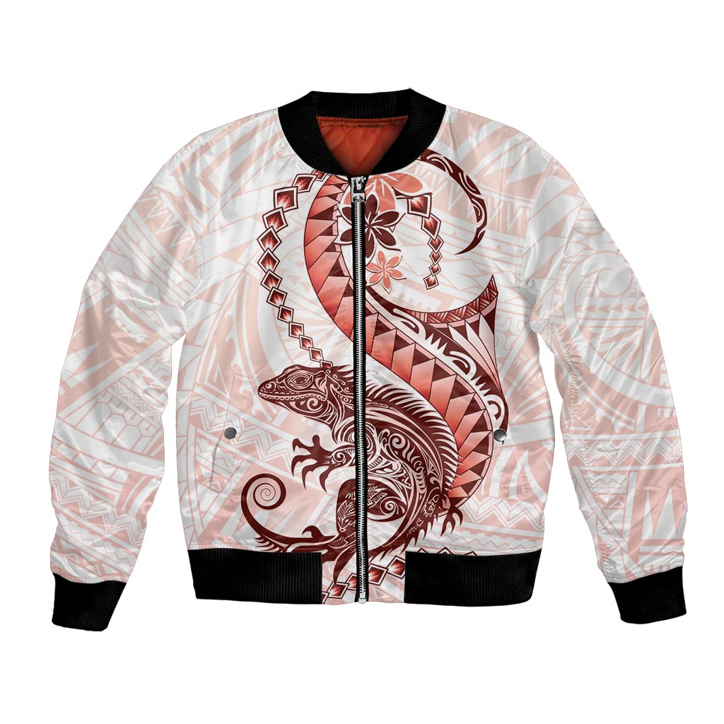 Red Maori Tuatara Bomber Jacket Luxury Pastel Pattern