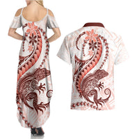Red Maori Tuatara Couples Matching Summer Maxi Dress and Hawaiian Shirt Luxury Pastel Pattern