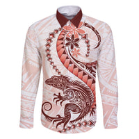 Red Maori Tuatara Family Matching Off Shoulder Short Dress and Hawaiian Shirt Luxury Pastel Pattern LT01 Dad's Shirt - Long Sleeve Red - Polynesian Pride