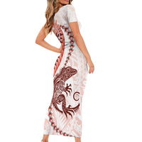 Red Maori Tuatara Family Matching Short Sleeve Bodycon Dress and Hawaiian Shirt Luxury Pastel Pattern