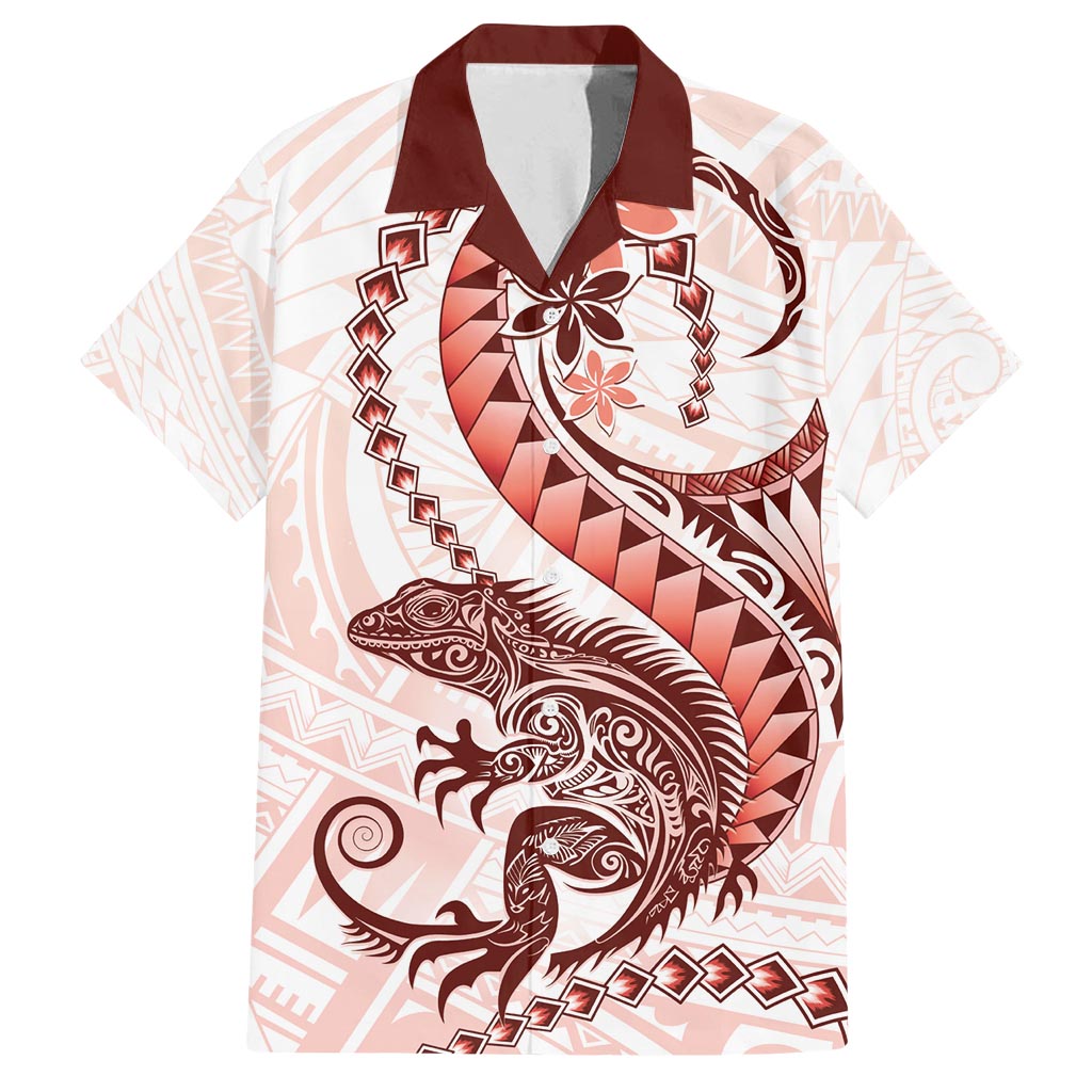 Red Maori Tuatara Family Matching Summer Maxi Dress and Hawaiian Shirt Luxury Pastel Pattern LT01 Dad's Shirt - Short Sleeve Red - Polynesian Pride