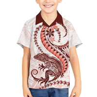 Red Maori Tuatara Family Matching Tank Maxi Dress and Hawaiian Shirt Luxury Pastel Pattern LT01 Son's Shirt Red - Polynesian Pride