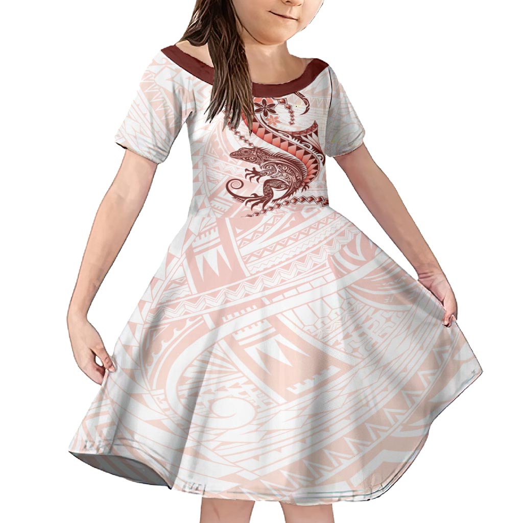Red Maori Tuatara Kid Short Sleeve Dress Luxury Pastel Pattern