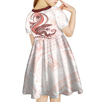Red Maori Tuatara Kid Short Sleeve Dress Luxury Pastel Pattern