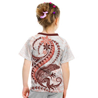 Red Maori Tuatara Kid T Shirt Luxury Pastel Pattern