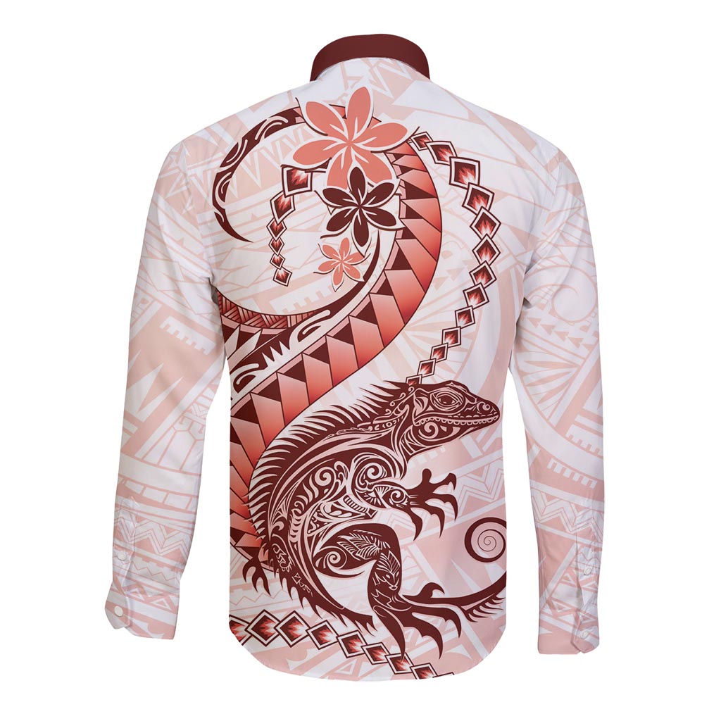 Red Maori Tuatara Long Sleeve Button Shirt Luxury Pastel Pattern LT01 - Polynesian Pride