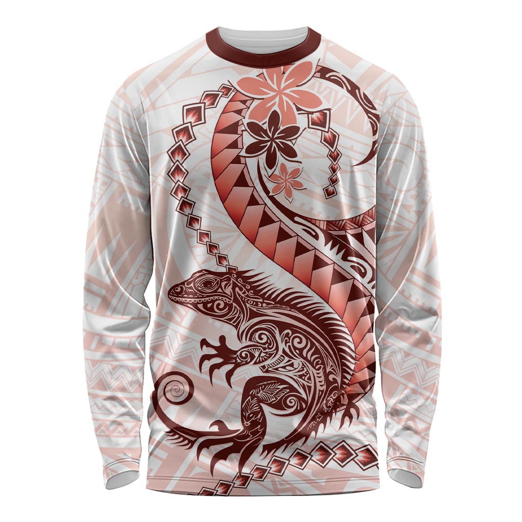 Red Maori Tuatara Long Sleeve Shirt Luxury Pastel Pattern LT01 Unisex Red - Polynesian Pride
