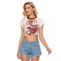 Red Maori Tuatara Raglan Cropped T Shirt Luxury Pastel Pattern