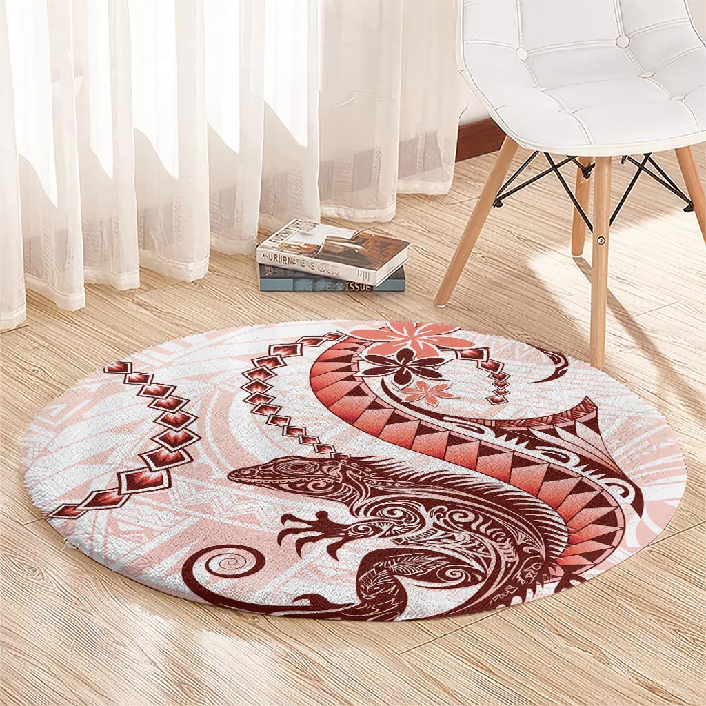 Red Maori Tuatara Round Carpet Luxury Pastel Pattern LT01 - Polynesian Pride