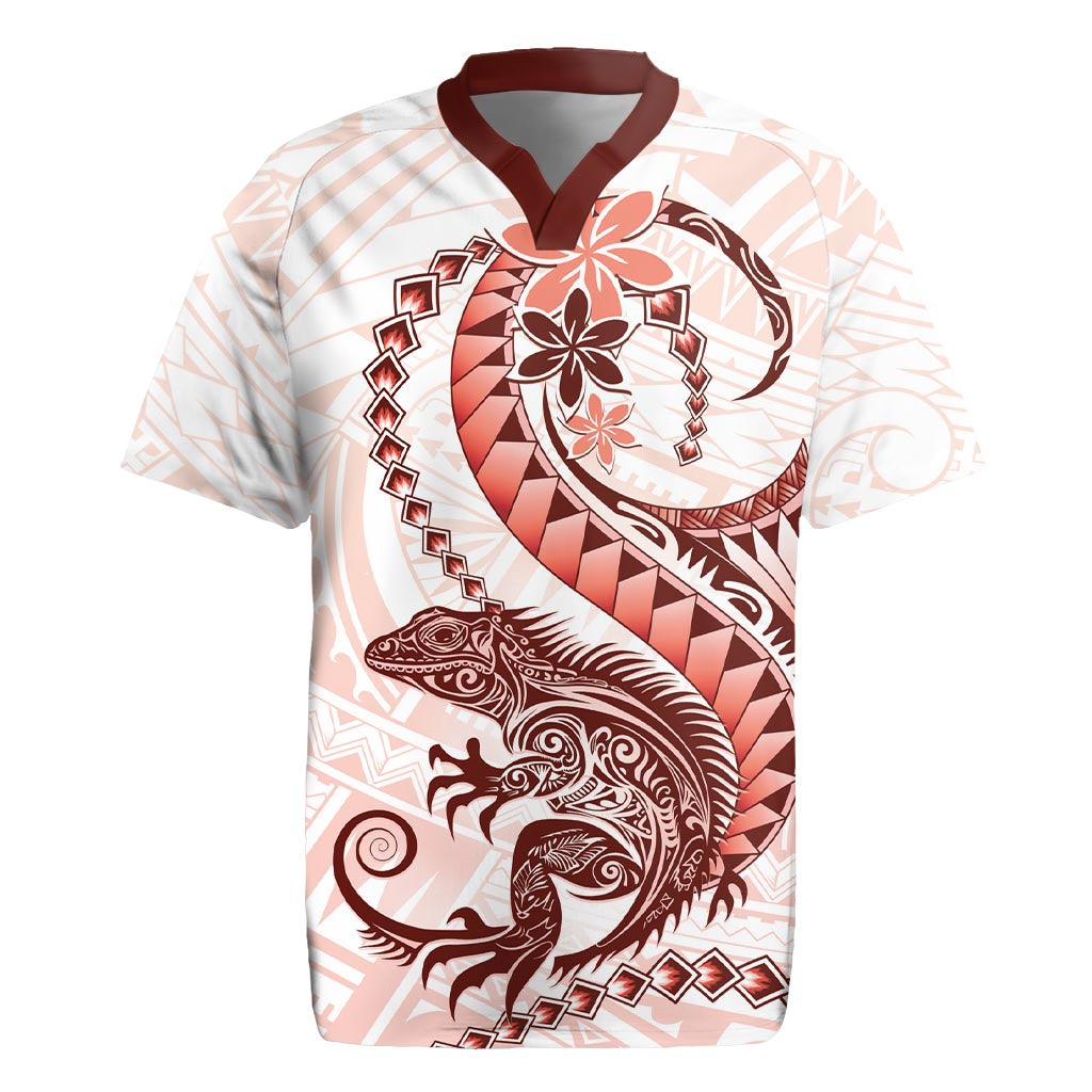 Red Maori Tuatara Rugby Jersey Luxury Pastel Pattern