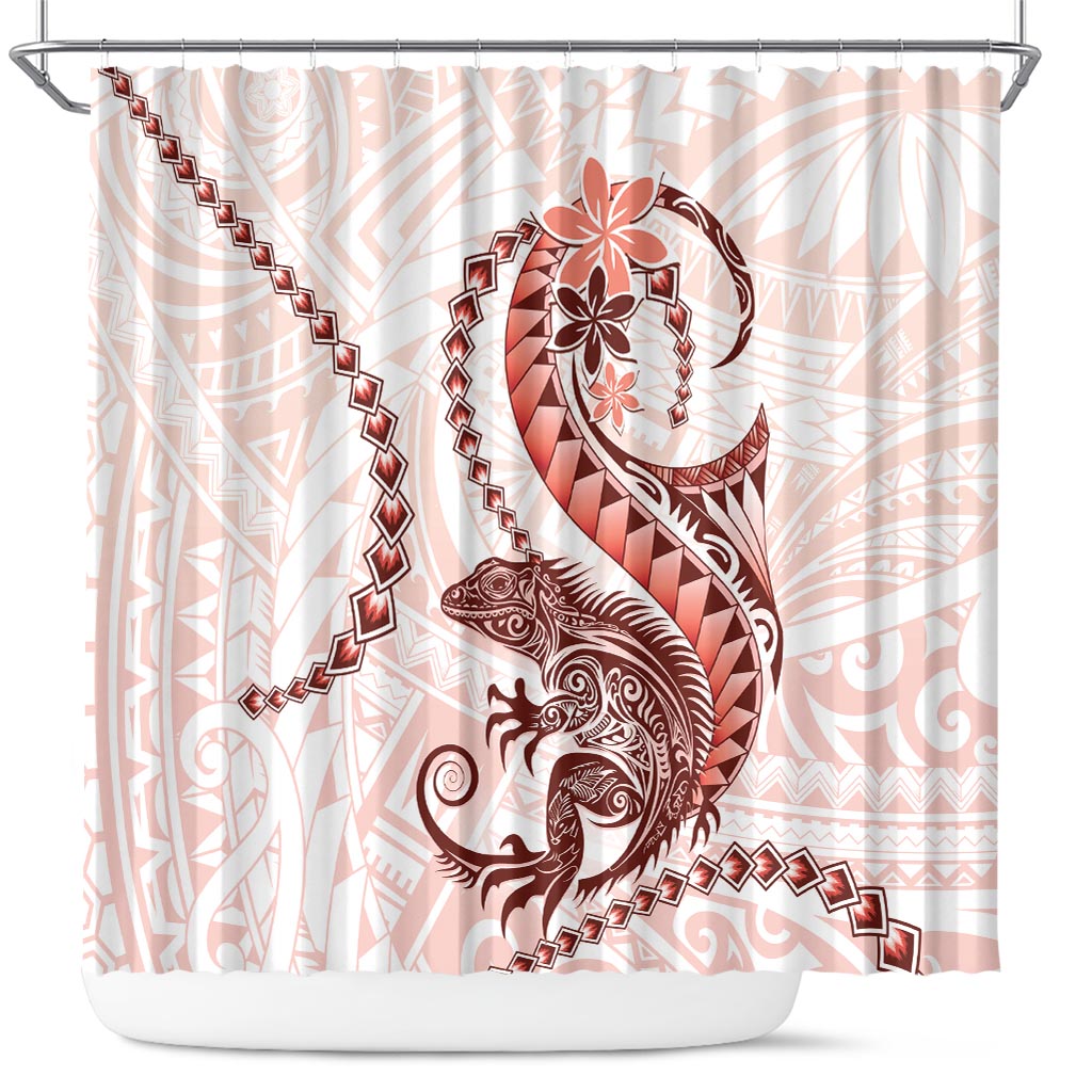 Red Maori Tuatara Shower Curtain Luxury Pastel Pattern LT01 Red - Polynesian Pride