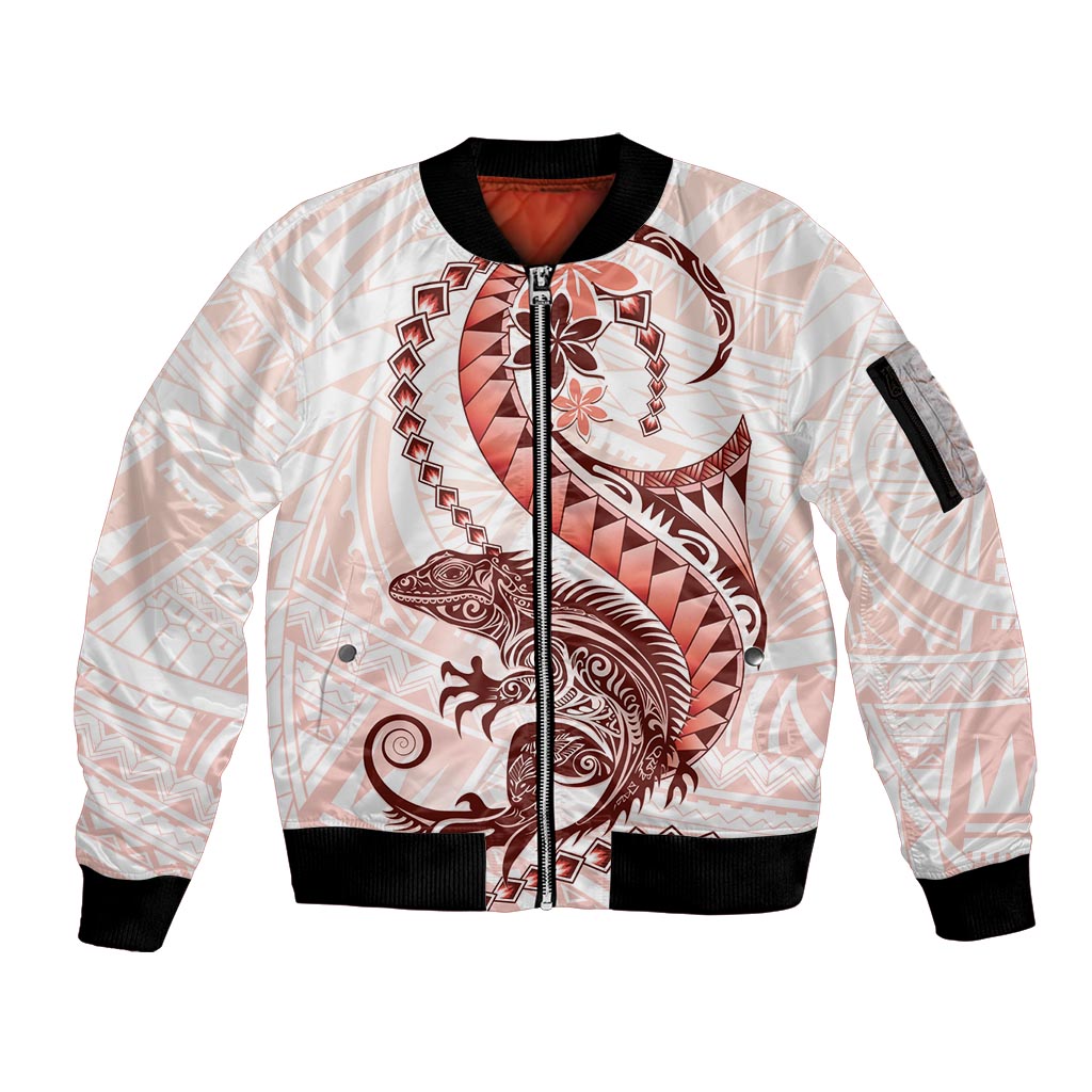 Red Maori Tuatara Sleeve Zip Bomber Jacket Luxury Pastel Pattern