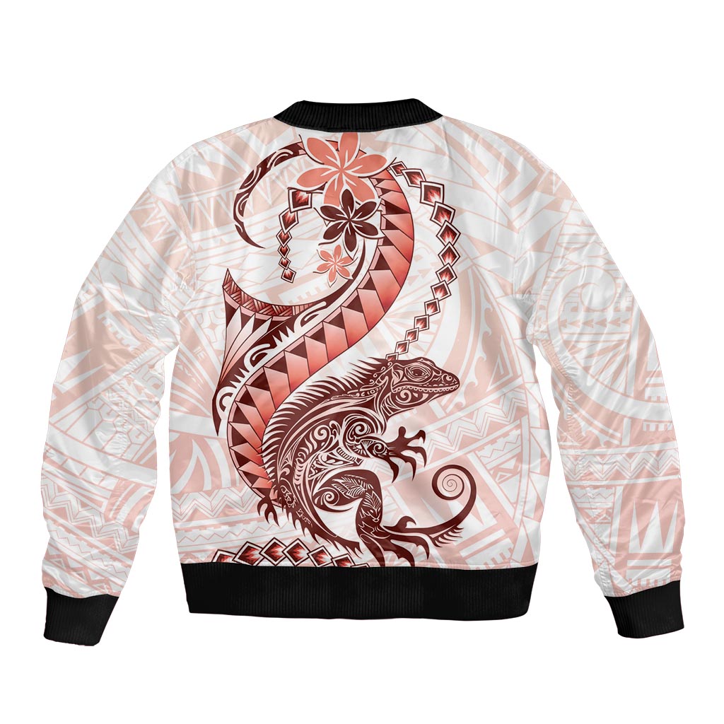 Red Maori Tuatara Sleeve Zip Bomber Jacket Luxury Pastel Pattern