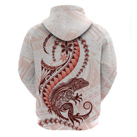 Red Maori Tuatara Zip Hoodie Luxury Pastel Pattern LT01 - Polynesian Pride