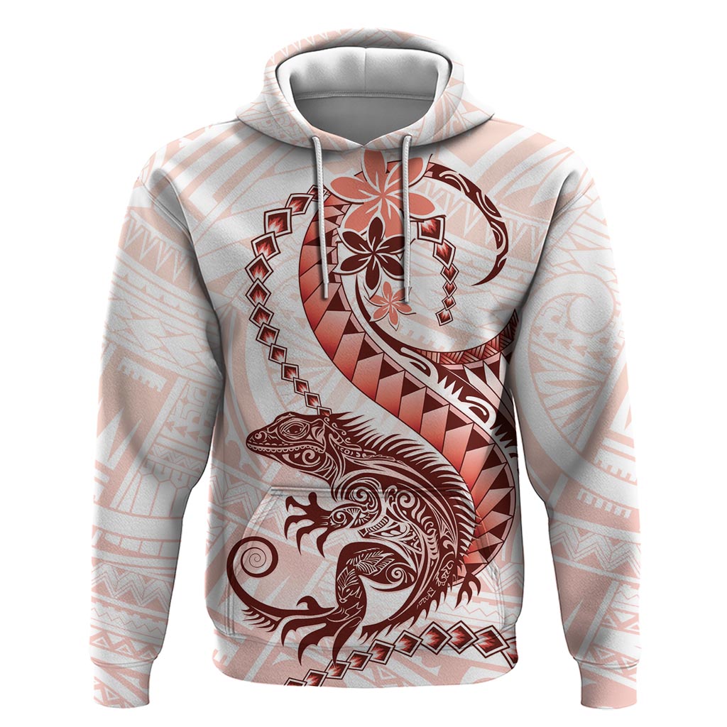 Red Maori Tuatara Zip Hoodie Luxury Pastel Pattern LT01 Pullover Hoodie Red - Polynesian Pride