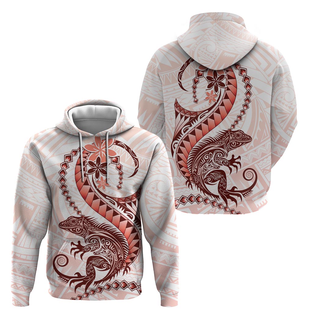 Red Maori Tuatara Zip Hoodie Luxury Pastel Pattern LT01 - Polynesian Pride