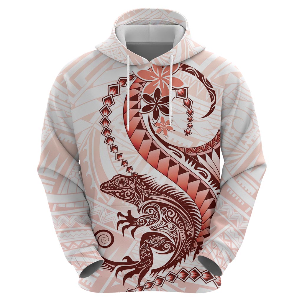 Red Maori Tuatara Zip Hoodie Luxury Pastel Pattern LT01 - Polynesian Pride