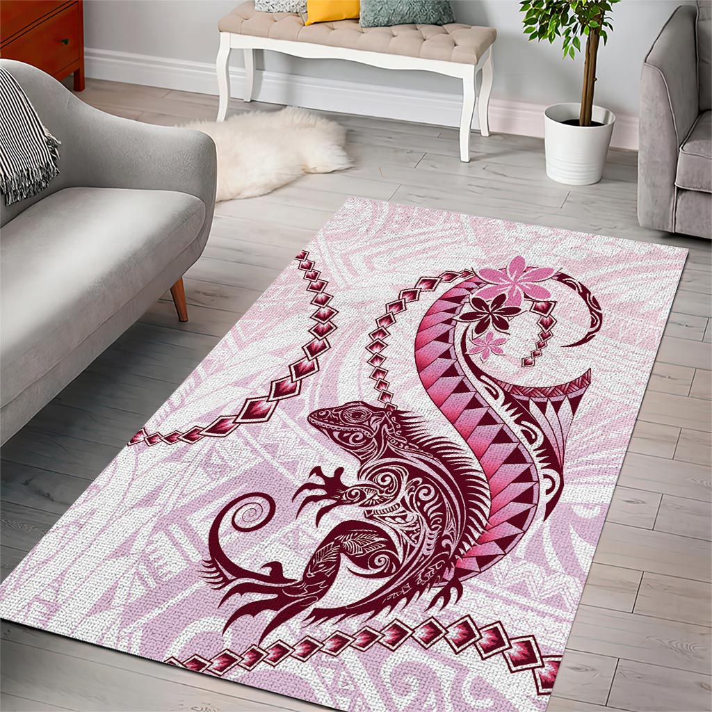 Pink Maori Tuatara Area Rug Luxury Pastel Pattern