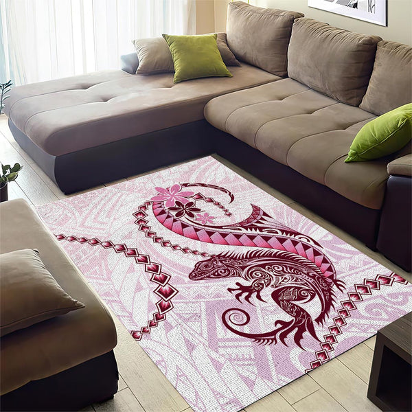 Maori Pattern Rug Pink Maori Tuatara Area Rug Luxury Pastel Pattern LT01