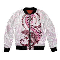 Pink Maori Tuatara Bomber Jacket Luxury Pastel Pattern