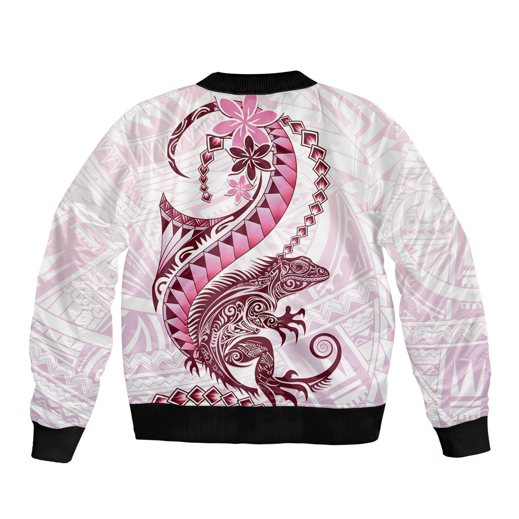 Pink Maori Tuatara Bomber Jacket Luxury Pastel Pattern