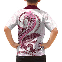 Pink Maori Tuatara Family Matching Tank Maxi Dress and Hawaiian Shirt Luxury Pastel Pattern
