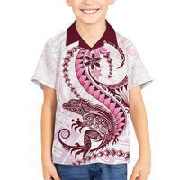 Pink Maori Tuatara Family Matching Tank Maxi Dress and Hawaiian Shirt Luxury Pastel Pattern