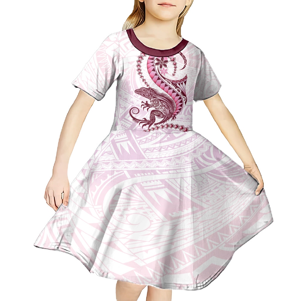 Pink Maori Tuatara Kid Short Sleeve Dress Luxury Pastel Pattern