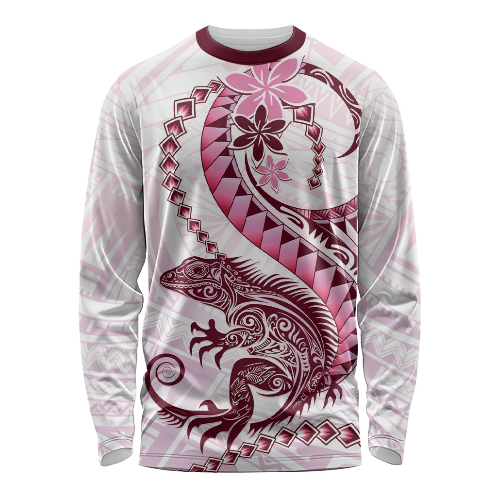 Pink Maori Tuatara Long Sleeve Shirt Luxury Pastel Pattern LT01 Unisex Pink - Polynesian Pride